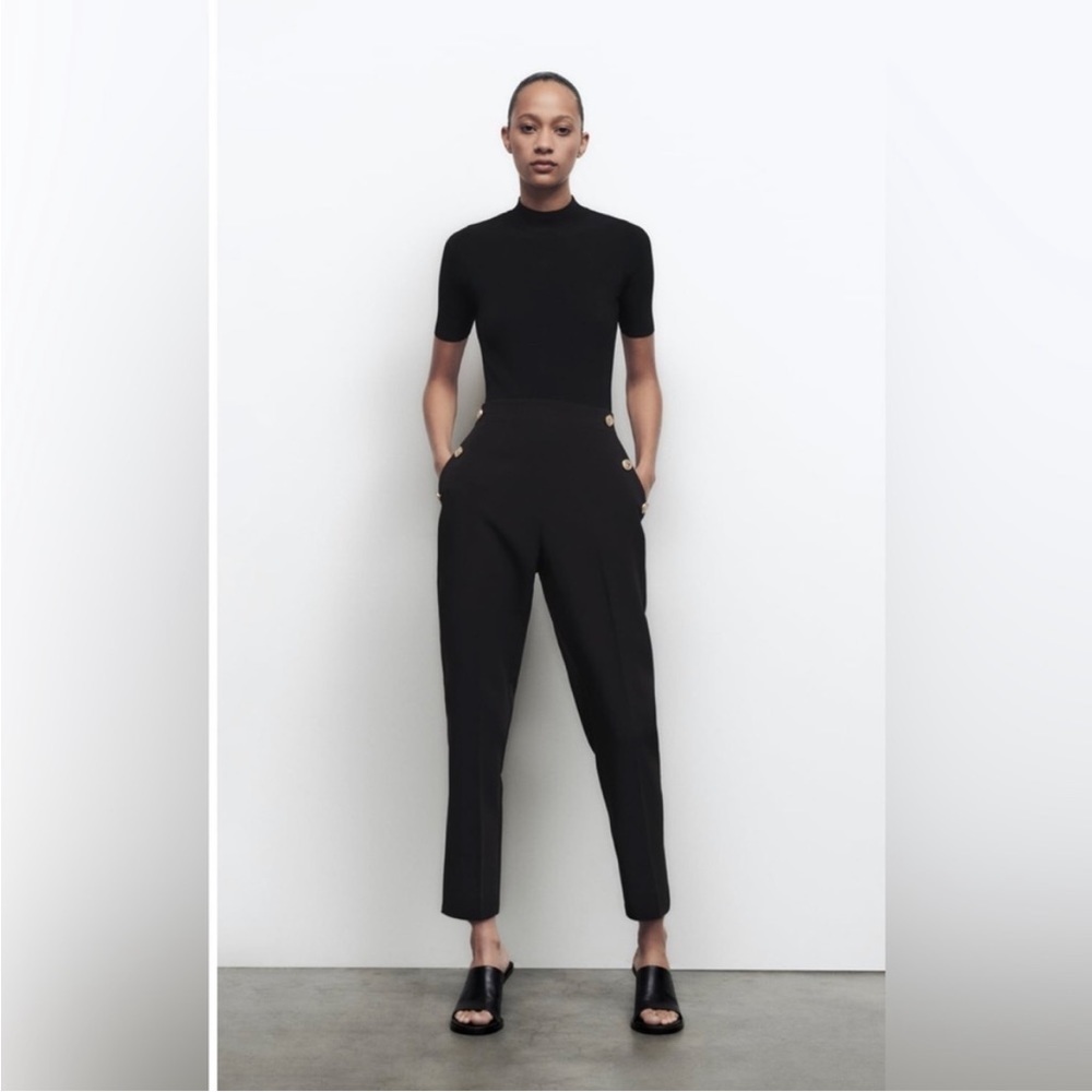 Zara straight leg pants with metallic gold bottons size small